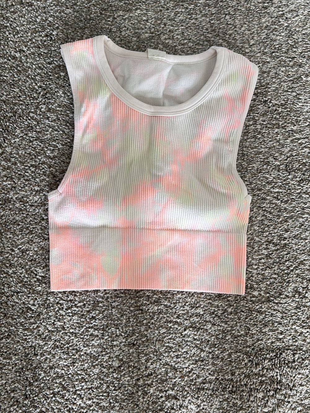 Ribbed Tie-Dye Crop Tank Top - Pink/Green